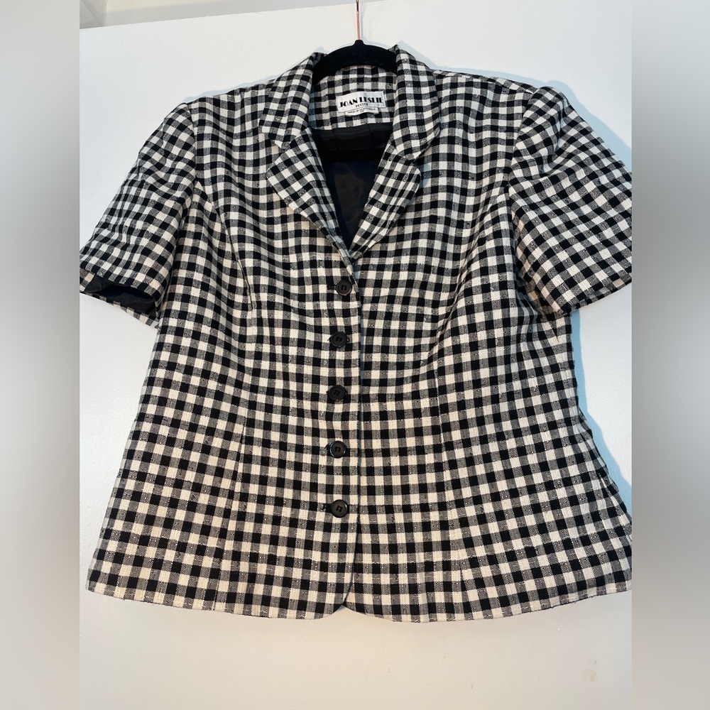 Joan Leslie Checker Short Sleeve Gingham Patterned Blazer 12P